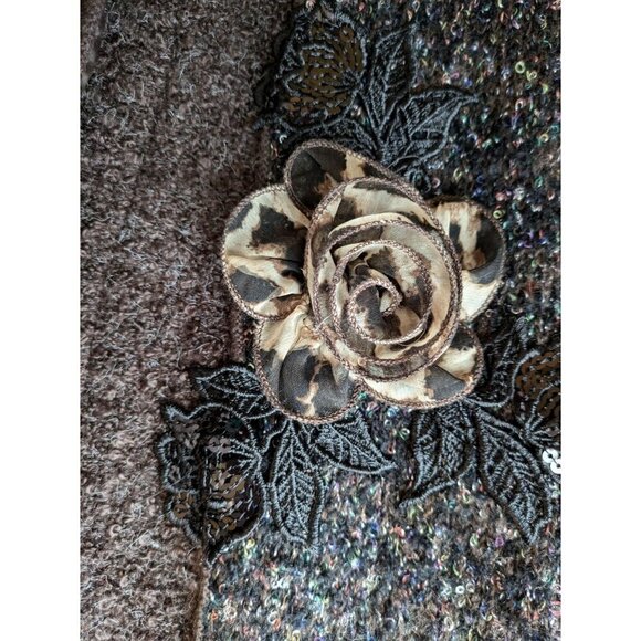 Sioni Boucle Shawl Collar Long Line Cardigan Size M Petite Brown Embroidered - Picture 3 of 13